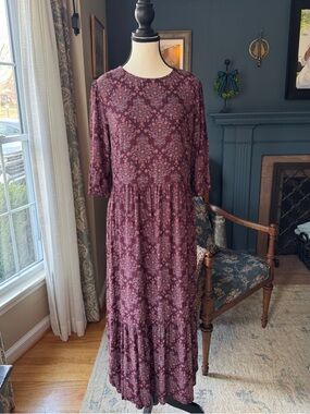 LOFT Burgundy Floral Maxi Dress